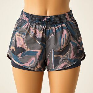 Avia Women’s Running Shorts Size L – Multicolor Marble Print with Built-In Liner